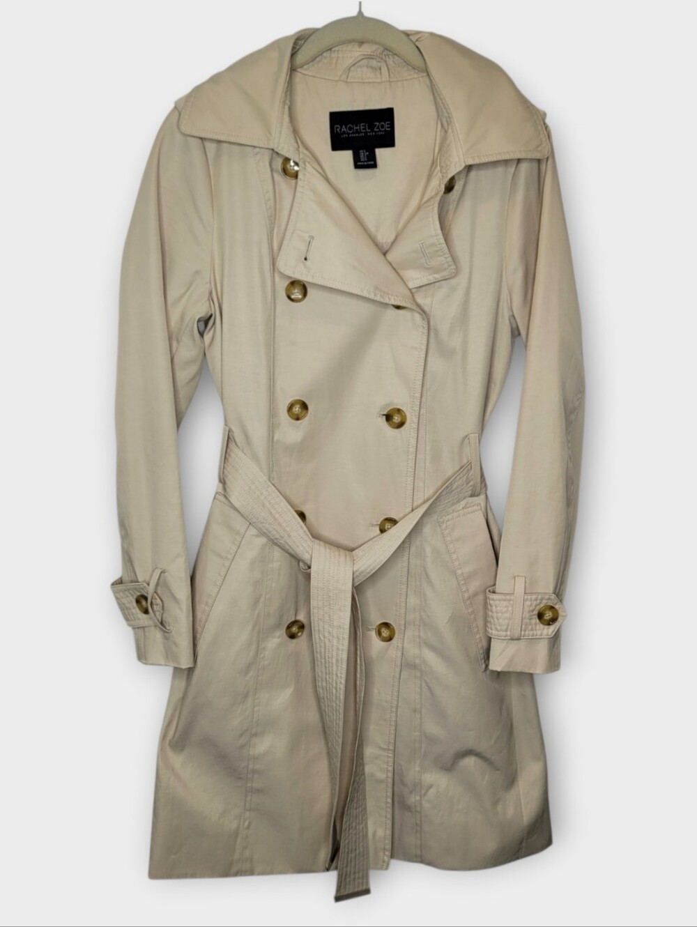 Rachel Zoe Classic Hooded Trench Coat S Light Khaki